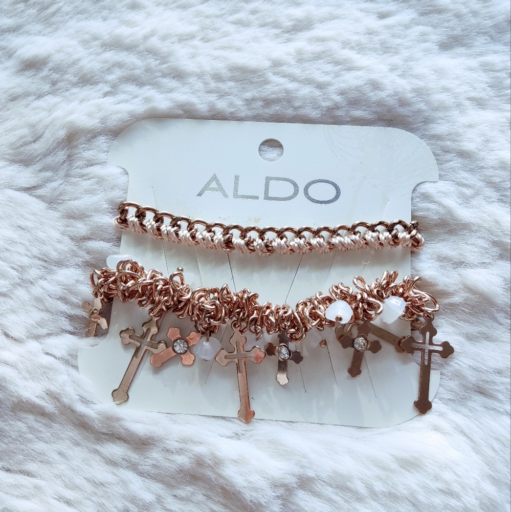 ALDO Rose Gold Bracelet Set with Cross Charms